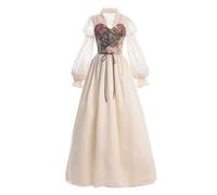 Abito rinascimentale per ragazze, a vita alta, abito rinascimentale, costume rinascimentale da strega da fata, orlo increspato, per donne, Albicocca, XX-Large
