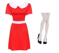 Abito rosso per adulti con colletto bianco e collant bianchi, set classico da donna, ideale per la settimana del libro, travestimento, Halloween e spettacoli scolastici, taglia L