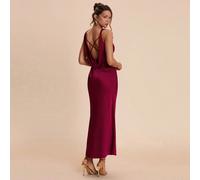 Abito rosso tinta unita per la primavera e l'estate, con schiena scoperta, lacci, scollo profondo e coda di pesce, adatto come abito di San Valentino, abito da festa, abito da damigella, abito da ball