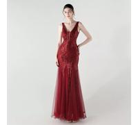 Abito Rosso Vino Elegante Da Evento Sera Con Paillettes Slim Fit CF41759