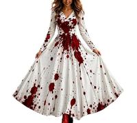 Abito Sangue Lungo Costume Halloween Vestito Scollo A V Maniche Lunghe | Costume Halloween Vestito Rinascimentale,Abito Da Palazzo Adulta Costumi Da Regina Per Party Carnevale Feste Cosplay