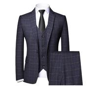 Abito scozzese monopetto da uomo in 3 pezzi da uomo con un bottone vintage vestito scozzese con un bottone per gli uomini, blu navy, L