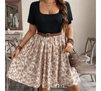 Abito senza cintura con scollo a V e motivo floreale, abito da campagna, abito da donna per matrimonio, abbigliamento da insegnanti per il ritorno a scuola, adatto per l'estate 0XL,1XL,2XL,3XL,4XLPian