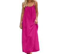 Abito senza maniche con schiena scoperta da donna UK 2026 abito senza maniche in cotone e lino aperto sul retro casual maxi abito estivo per feste in spiaggia prendisole, Rosa acceso, 5XL
