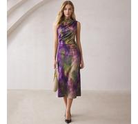 Abito senza maniche con scollo a spalle scoperte, con tintura a batik viola, collo alto, adatto per l'abbigliamento casual da ufficio, elegante per feste, adatto per l'autunno, Ognissanti, feste di Na