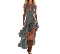 Abito Senza Maniche Da Donna Scollo A V - Abiti Estivo Di Media Lunghezza Vestito A Volant Courte Devant Longue Derriere Vestiti Con Scollo A Collo Alto Stile Francese Dress Curvy Fit Elegante