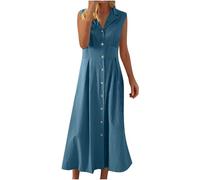 Abito Senza Maniche Donna con Bavero Bottoni Frontali Cotone Lino Unisex Curvy Mare Prendisole Boho Aderente Moda Largo Vintage Abito Tinta Unita Dress Copricostume Vestito Offerte Lampo del Giorno