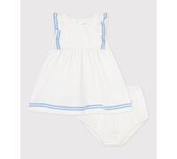 Abito senza maniche in cotone tinta unita con bloomer abbinato neonata Petit Bateau - bianco - Taglia 12 mesi 12M bianco
