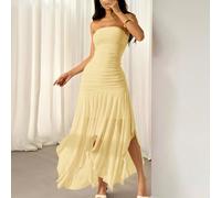 Abito senza spalline con orlo asimmetrico e volant per donna, adatto per appuntamenti e stagione dei matrimoni, abiti estivi per donne, donne di piccola statura Petite XXS,Petite XS,Petite S,Petite M,