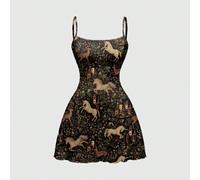 Abito sexy con spalline sottili, taglie forti, con stampa floreale e di funghi, dal design gotico, misterioso e lussuoso 0XL,1XL,2XL,3XL,4XL,5XLTessuto in maglia