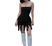 Abito Sexy Donna Senza Maniche Aderente Mini Abito Senza Spalline Moda Bodycon Vestito con Orlo Irregolare Senza Schienale Estivo (IT, Testo, S, Regular, Regular, Nero)