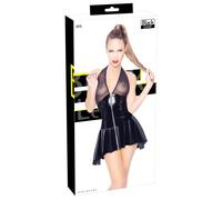Black Level Vinyl Dress Vestito Aderente in Vernice Nero con Coppe Trasparenti