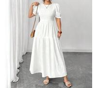 Abito Shein Holidaya con maniche a palloncino, arricciature e orlo con volant, taglie comode 1XL,2XL,3XL,4XLColore unicoTessuto intrecciato