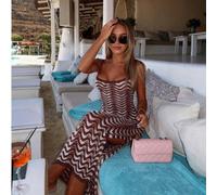 Abito slip elegante marrone in maglia traforata stile Y2K da donna, abito avvolgente sexy con schiena aperta e spacco alto, outfit estivo boho per spiaggia, vacanza & festa L,M,Sstampa dappertuttoTess