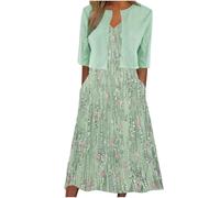 Abito smanicato casual in due pezzi con camicia, stampa floreale con tasche con scollo a V Abiti midi e top corti con maniche a 3/4, abiti senza maniche articoli I miei ordini 2025, Verde, L