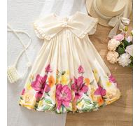 Abito smock con colletto Peter Pan a fiori piccoli per ragazza, elegante monopezzo ispirato allo stile francese con maniche corte per uscite, farfalla blu, estate, festa 6Y,7Y,8Y,4Y,5Y,2-3YPiantePolie
