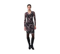 Abito sotto il ginocchio da donna in tulle elasticizzato con stampa floreale e cashmere. Scollo incrociato, manica lunga, increspato e fodera., multicolore, XXL