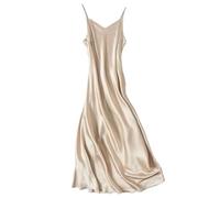 Abito Sottoveste da Donna in Raso di Seta con Scollo A V - Abito Midi con Bretelle Tinta Unita E Spalline Sottili Abiti da Ballo