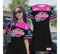 Abito sportivo casual di media lunghezza da ragazza adolescente, dolce e cool, con grafica di lettere e numeri 23, adatto per l'estate e tutte le stagioni 14Y,13Y,16Y,15YA strisceTessuto