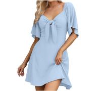 Abito sportivo da donna 2024 Primavera Scollo a V profondo elegante con papillon Abito da sposa Abiti per ospiti per le donne, Azzurro, XXL