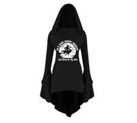 Abito sportivo da donna, con stampa a lettere scure, per Halloween, a maniche lunghe, abito midi da donna, Nero , 3XL