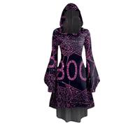 Abito sportivo da donna, con stampa a lettere scure, per Halloween, a maniche lunghe, abito midi da donna, Viola, XXL