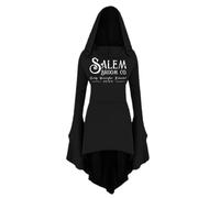 Abito sportivo da donna, con stampa a lettere scure, per Halloween, a maniche lunghe, abito midi da donna, bianco, M