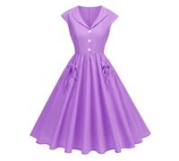 Abito stile Audrey Hepburn per ragazze adolescenti con maniche ad aletta e bottoni a V abiti svasati con colletto e tasche con fiocco casual slim fit e svasato abito svasato elegante abito da ballo di