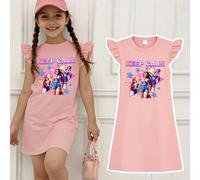 Abito stile estetico per adolescenti, design con polsini arricciati, slogan "Keep Calm" e decorazione con personaggio dei cartoni animati, adatto per uscite nel fine settimana e abbigliamento casual q