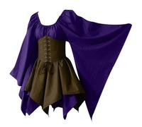 Abito Stile Medievale,Gonna scollatura bassa con Maniche a Tromba e Corsetto con Lacci,Vestito Blu Elegante e Retro,per Feste Medievale,Cosplay Storico e Eventi di Costume (Dark Purple, S)