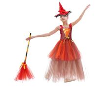 Abito Streghetta per Bambina con Gonna Gonna da con Cappello e Scopa | Vestito di Tulle per Bambini Halloween per Compleanni Festa in Maschera Spettacolo