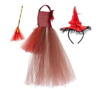 Abito Streghetta per Bambina con Gonna Gonna Mascherata con Cappello e | Costume Cosplay Halloween per Ragazze per Compleanni Festa in Maschera Spettacolo