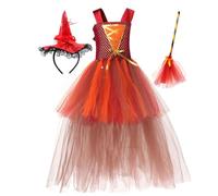 Abito Streghetta per Bambina con Gonna Gonna Mascherata con Cappello e | Streghe per Ragazze in Tulle per Dolcetto o Scherzetto Compleanni Carnevale Spettacolo Festa in Maschera