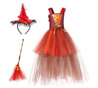 Abito Streghetta per Bambina Set Travestimento Halloween con Cappello e | Abito da per Ragazze per Dolcetto o Scherzetto Compleanni Carnevale Spettacolo Festa in Maschera