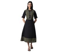 Abito svasato nero in cotone da donna Aurelia sotto il ginocchio (22Fea12862-702979 Xl)