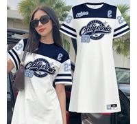 Abito T-shirt a maniche corte con stampa di lettere e numeri, stile casual, da ragazza adolescente, adatto per la scuola e il tempo libero, con colori a contrasto 14Y,13Y,16Y,15YA strisceTessuto