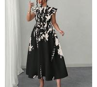 Abito taglie forti con stampa floreale e balze, elegante e sexy, mette in risalto le curve del corpo, perfetto per vacanze, feste in spiaggia, feste in giardino, raduni casual, pendolarismo, shopping 