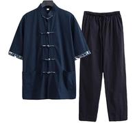 Abito Tradizionale Cinese Tang, Camicia da Kung Fu in Cotone e Lino, Abito per Arti Marziali, Camicia e Pantaloni a Maniche Corte, Taglie Forti, Abbigliamento Shaolin Tai Chi Largo