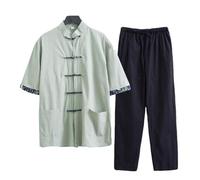 Abito Tradizionale Cinese Tang, Camicia da Kung Fu in Cotone e Lino, Abito per Arti Marziali, Camicia e Pantaloni a Maniche Corte, Taglie Forti, Abbigliamento Shaolin Tai Chi Largo
