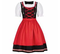Abito tradizionale da donna, stile Dirndl, elegante, vintage, rockabilly, classico, con maniche corte, linea ad A, a vita alta, per Oktoberfest, carnevale, Rosso 1, XL