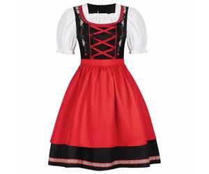Abito tradizionale da donna, stile Dirndl, elegante, vintage, rockabilly, classico, con maniche corte, linea ad A, a vita alta, per Oktoberfest, carnevale, Rosso 1, XL