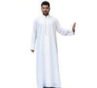 Abito tradizionale da preghiera per uomo , con colletto alla coreana, bottoni e mezzo-patta, in colore tinta unita L,M,S,XL,XS,XXL,XXS,XXXLTessuto intrecciato