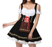 Abito Tradizionale Dirndl Da donna Abito oktoberfest Donna 2025 Vestito Tradizionale Donna del'Oktoberfest con Grembiule Costume Bavaresse Tirolese Dirndl Oktoberfest Cameriera Abiti da (4-Black-4, M)