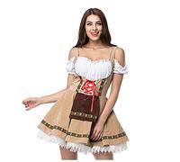 Abito Tradizionale Dirndl da Donna Abito Oktoberfest Donna 2025 Vestito Tradizionale Donna del'Oktoberfest con Grembiule Costume Bavaresse Tirolese Dirndl Oktoberfest Cameriera Abiti da (3-Khaki, S)