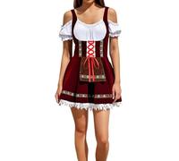 Abito Tradizionale Dirndl da Donna Abito Oktoberfest Donna 2025 Vestito Tradizionale Donna del'Oktoberfest con Grembiule Costume Bavaresse Tirolese Dirndl Oktoberfest Cameriera Abiti da (4-Red-3, L)