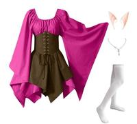 Abito Tradizionale Irlandese da Donna Medievale Vintage Costumi Di Halloween Elegante Vittoriano Vestito Da Steampunk Curvy Rinascimentale con Orecchie da Elfo, Collana, Calze Sopra il Ginocchio