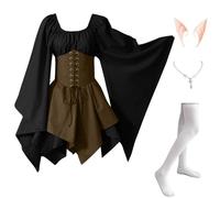 Abito Tradizionale Irlandese da Donna Medievale Vintage Costumi Di Halloween Elegante Vittoriano Vestito Da Steampunk Curvy Rinascimentale con Orecchie da Elfo, Collana, Calze Sopra il Ginocchio