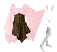 Abito Tradizionale Irlandese da Donna Medievale Vintage Costumi Di Halloween Elegante Vittoriano Vestito Da Steampunk Curvy Rinascimentale con Orecchie da Elfo, Collana, Calze Sopra il Ginocchio
