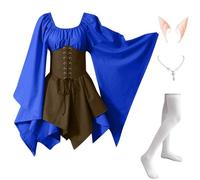Abito Tradizionale Irlandese da Donna Pipistrello Vintage Vestito Da Steampunk Vittoriano Celtico Costumi Di Halloween Carnevale Cosplay con Orecchie da Elfo, Collana, Calze Sopra il Ginocchio