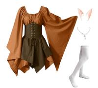 Abito Tradizionale Irlandese da Donna Pipistrello Vintage Vestito Da Steampunk Vittoriano Celtico Costumi Di Halloween Carnevale Cosplay con Orecchie da Elfo, Collana, Calze Sopra il Ginocchio